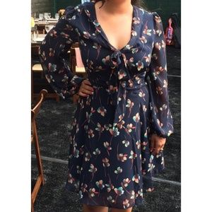Betsey Johnson Blue Long Sleeve Dress with flowers
